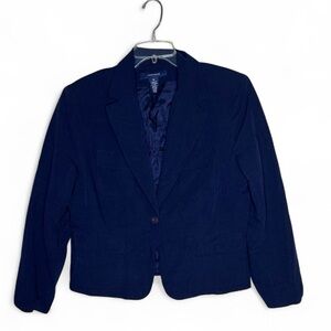 Jones Wear Navy Blue Front Button Blazer